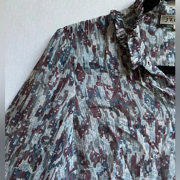 Jigsaw multi coloured silk ruffle long sleeve blouse Sz 10 - Picture 6 of 12
